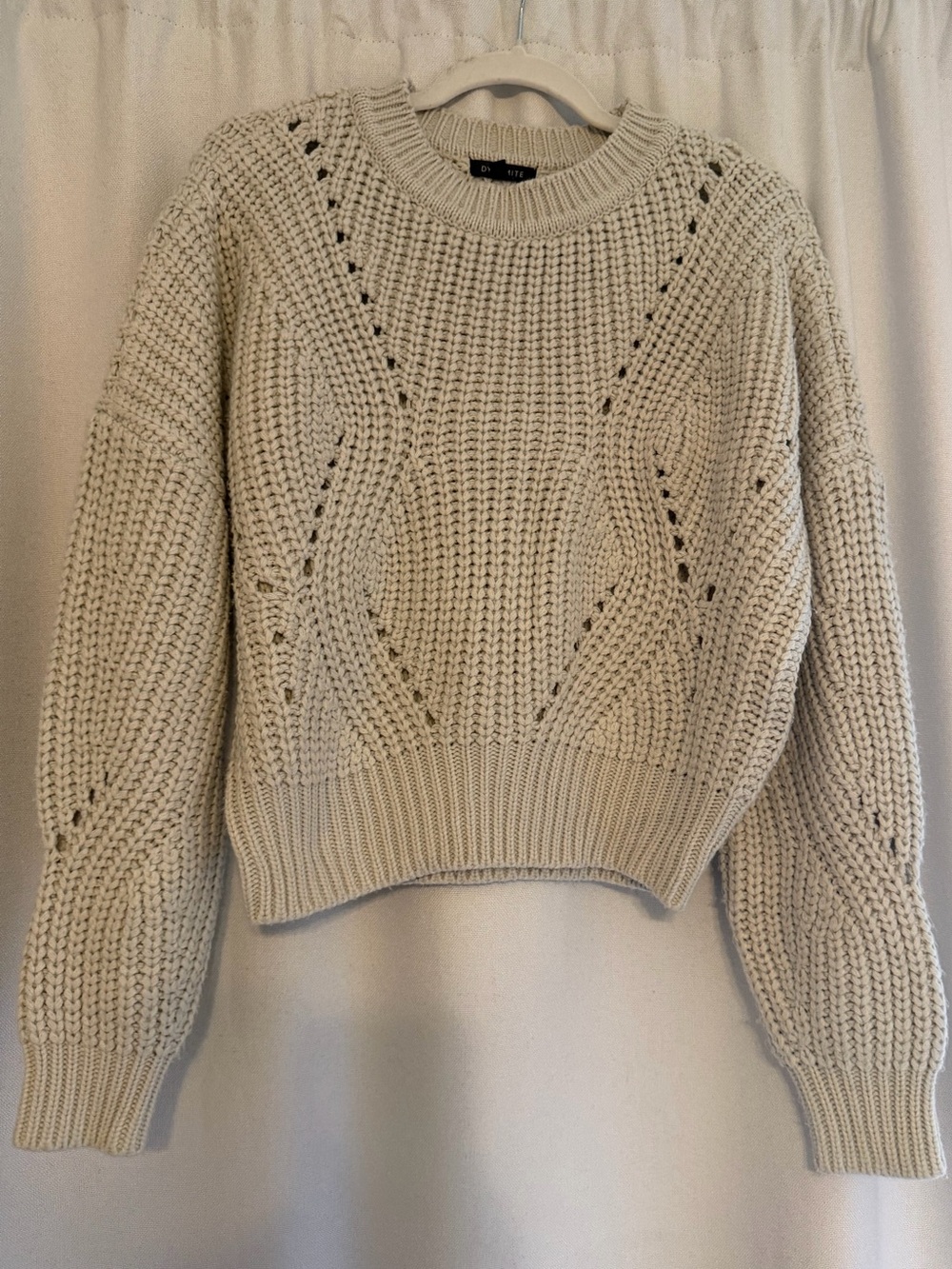 Dynamite Light Grey Cable Knit Crewneck Sweater - Women's